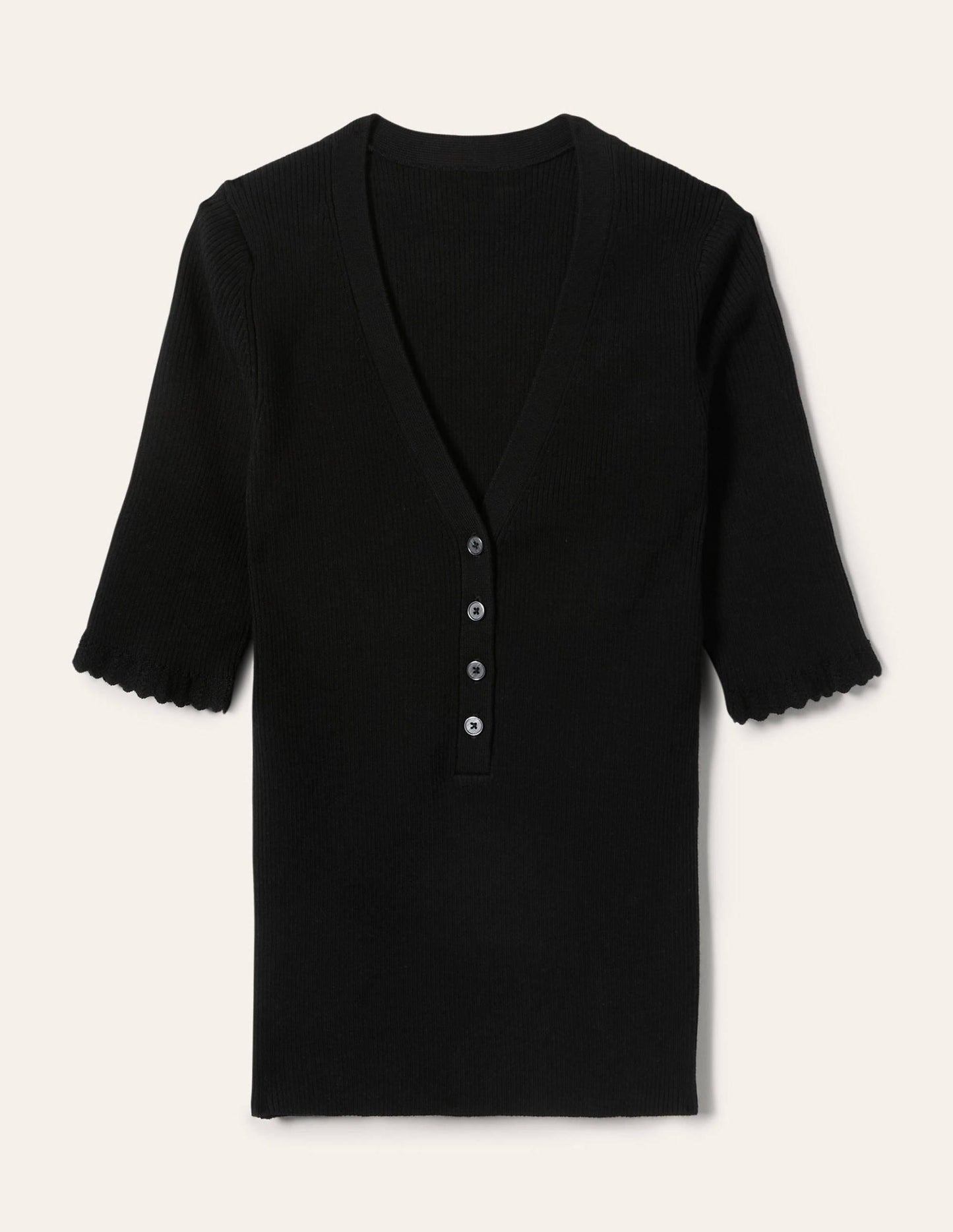Ribbed Knitted T-shirt-Black
