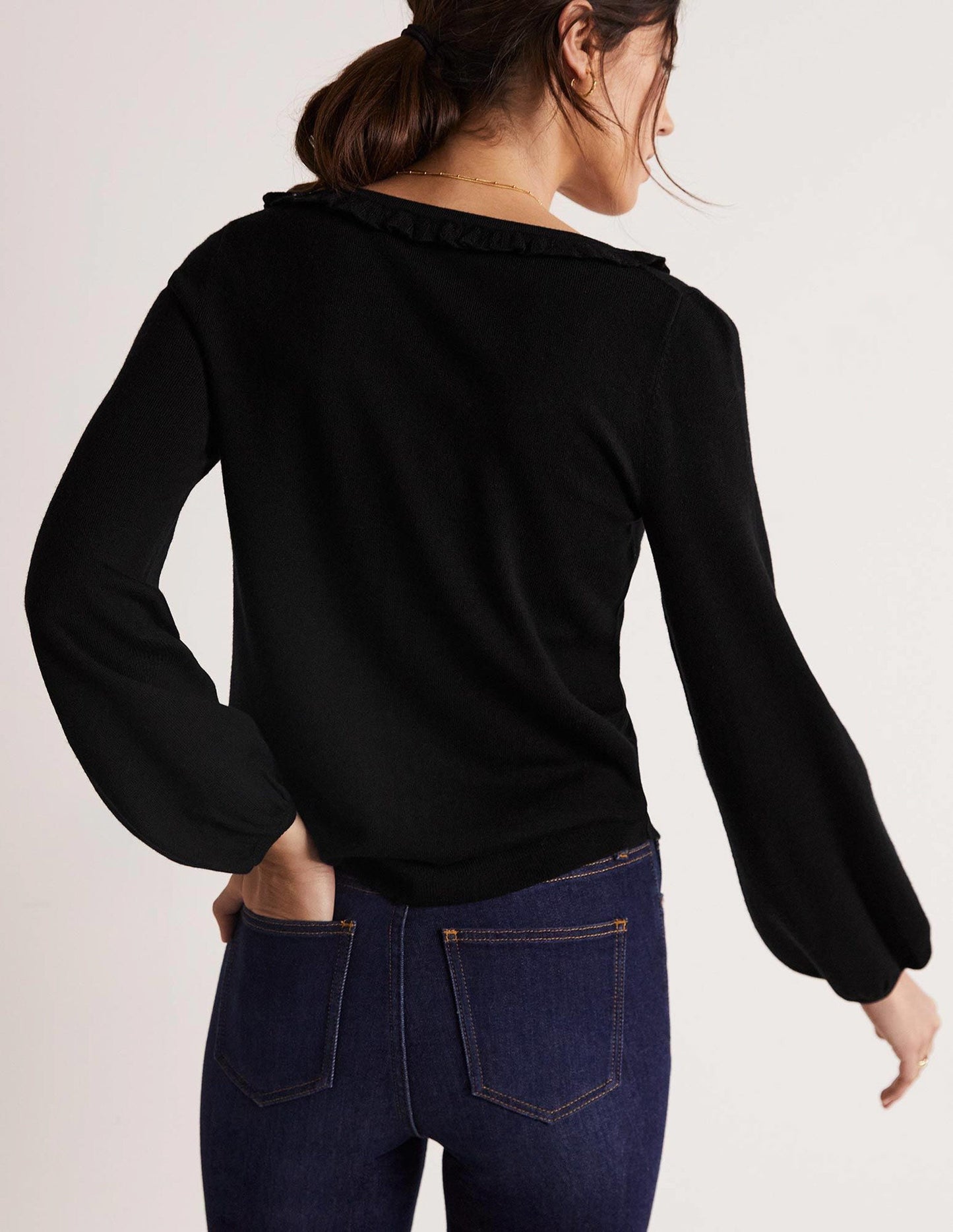 Square Neck Merino Cardigan-Black