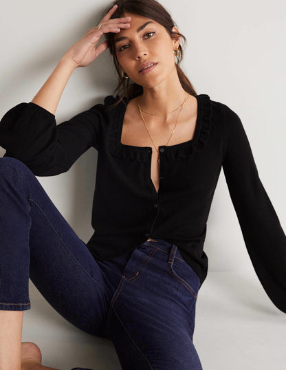 Square Neck Merino Cardigan-Black-9