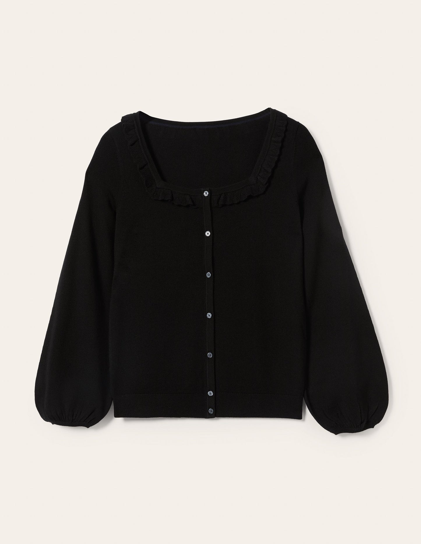 Square Neck Merino Cardigan-Black