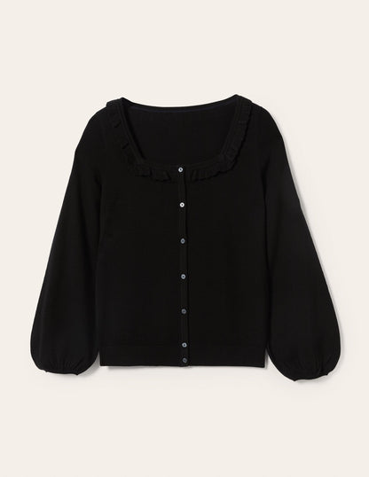 Square Neck Merino Cardigan-Black-10