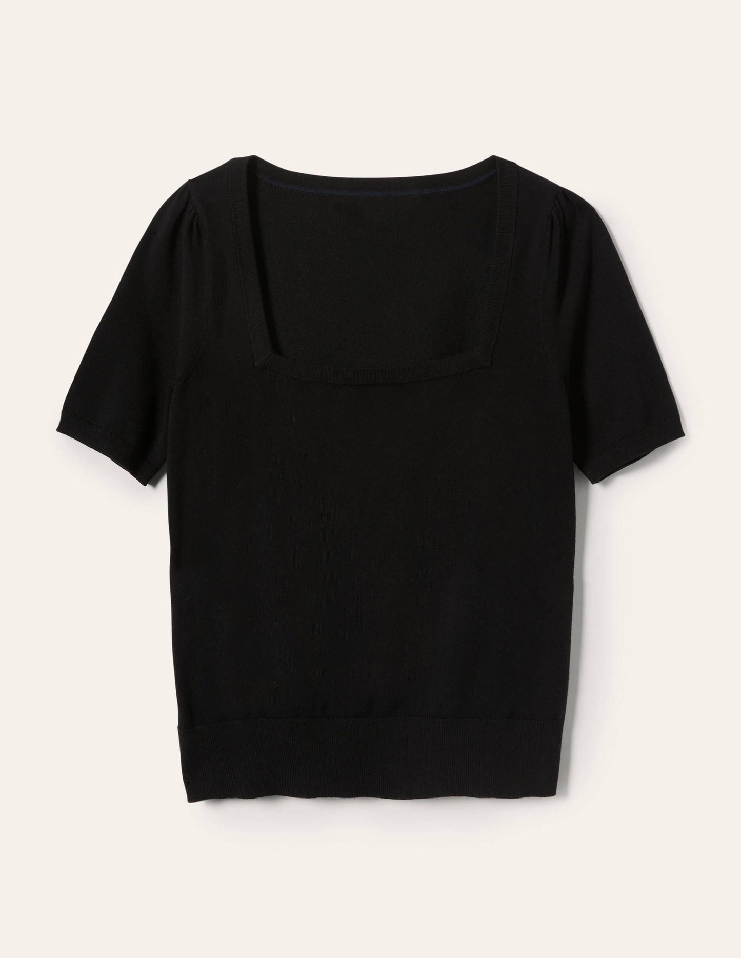 Cotton Square Neck Knitted Top-Black