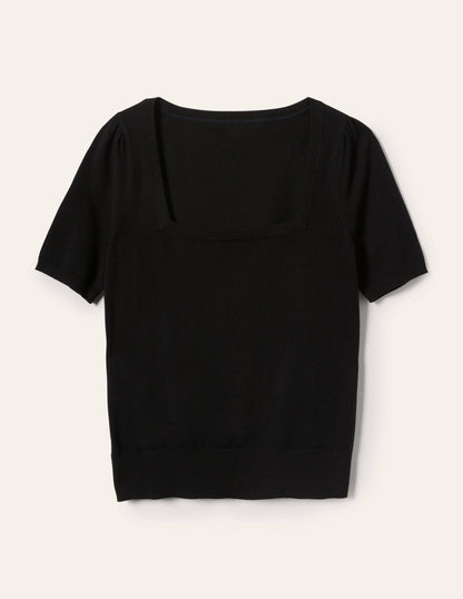Cotton Square Neck Knitted Top-Black-5