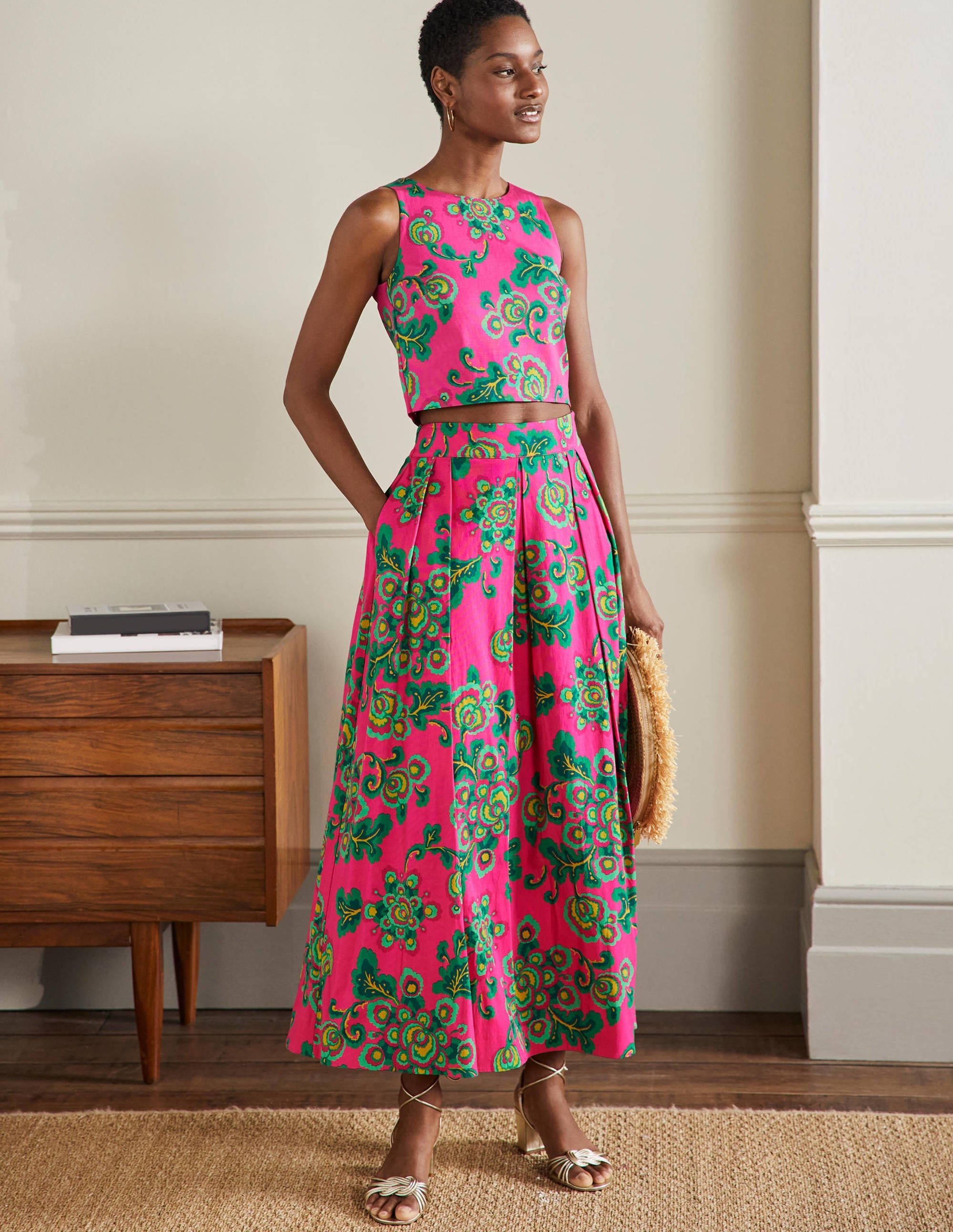 Scarlett Printed Midi Skirt-Party Pink, Wild Blooms - Image 1