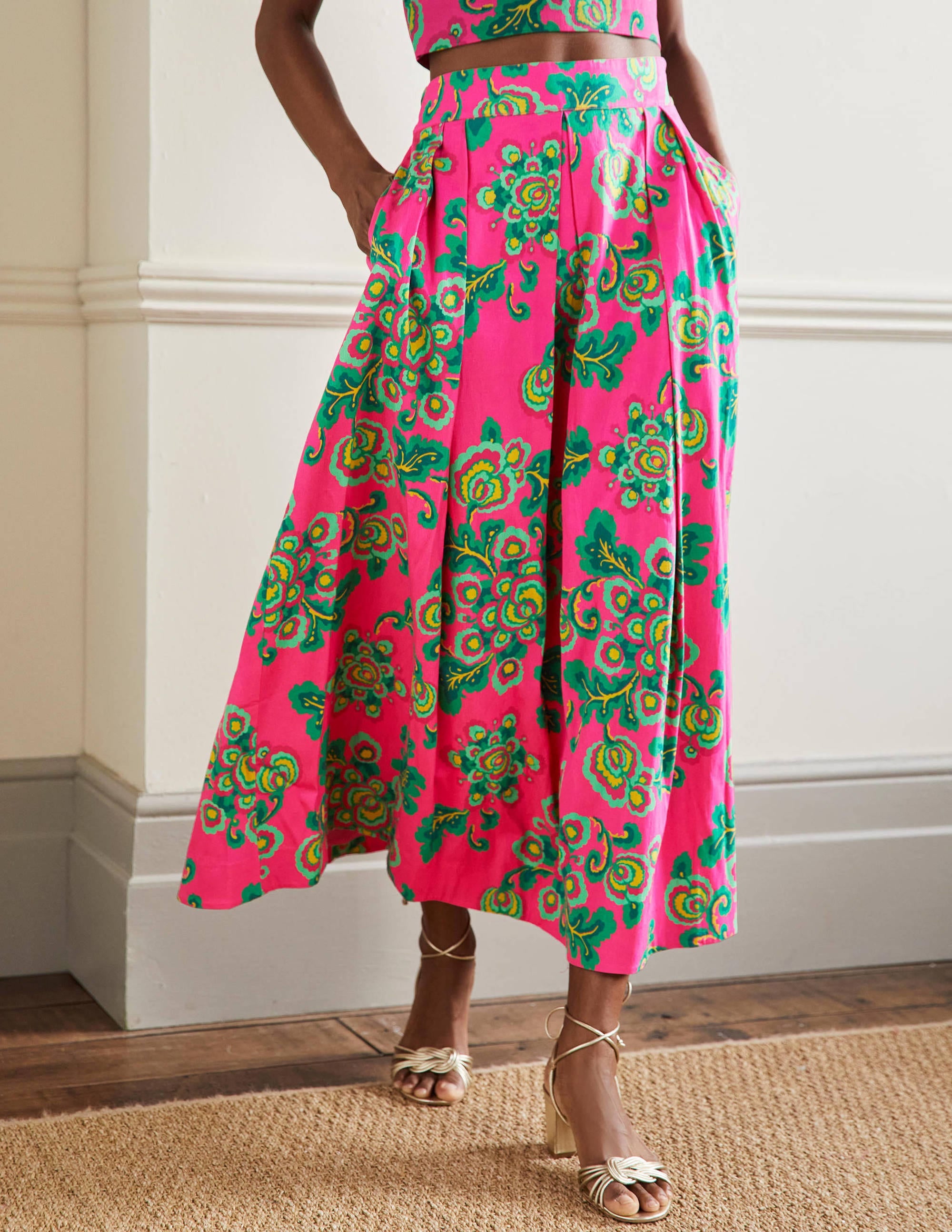 Scarlett Printed Midi Skirt-Party Pink, Wild Blooms - Image 4