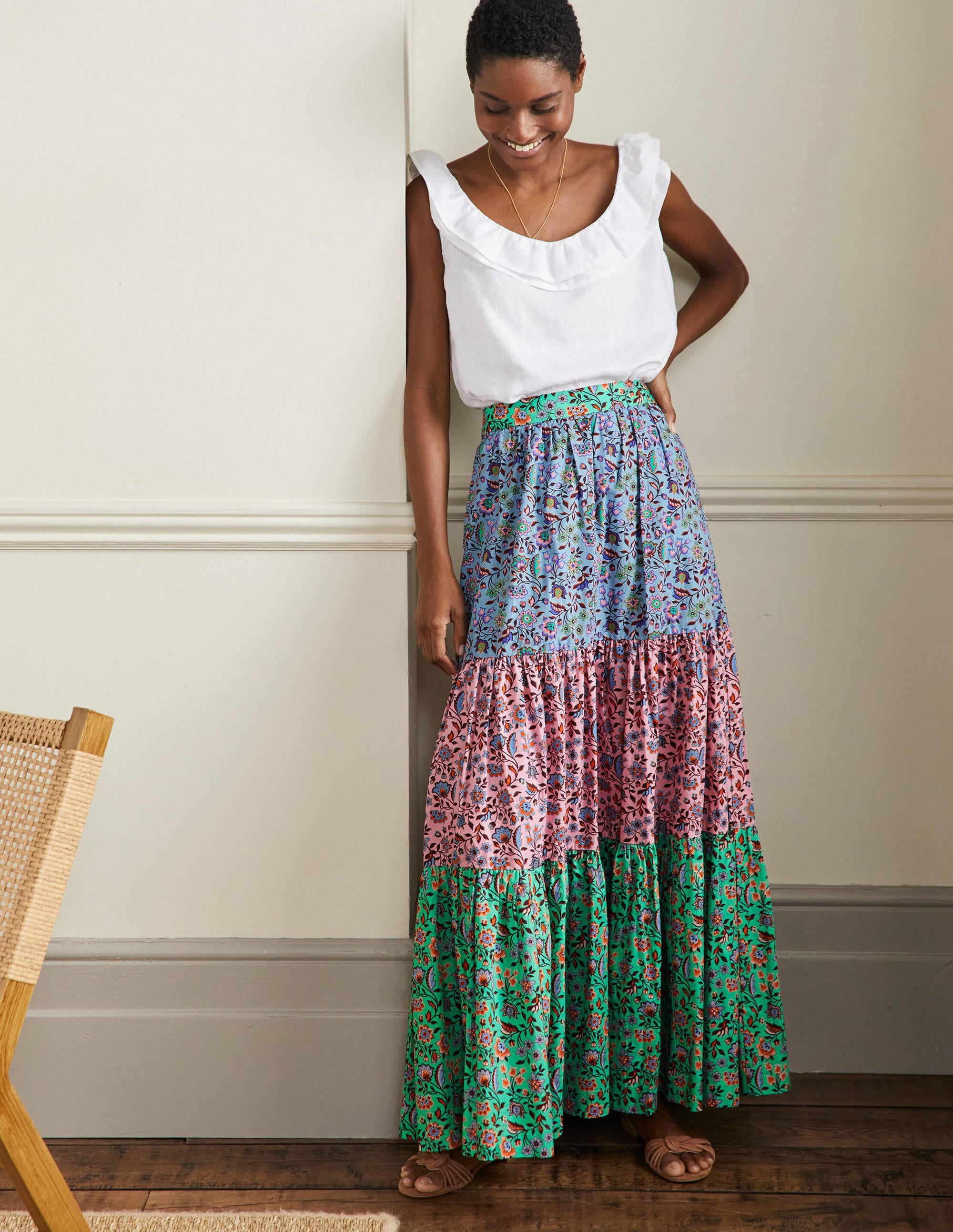 Lorna Tiered Maxi Skirt-Formica Pink, Oriental Meadow - Image 1