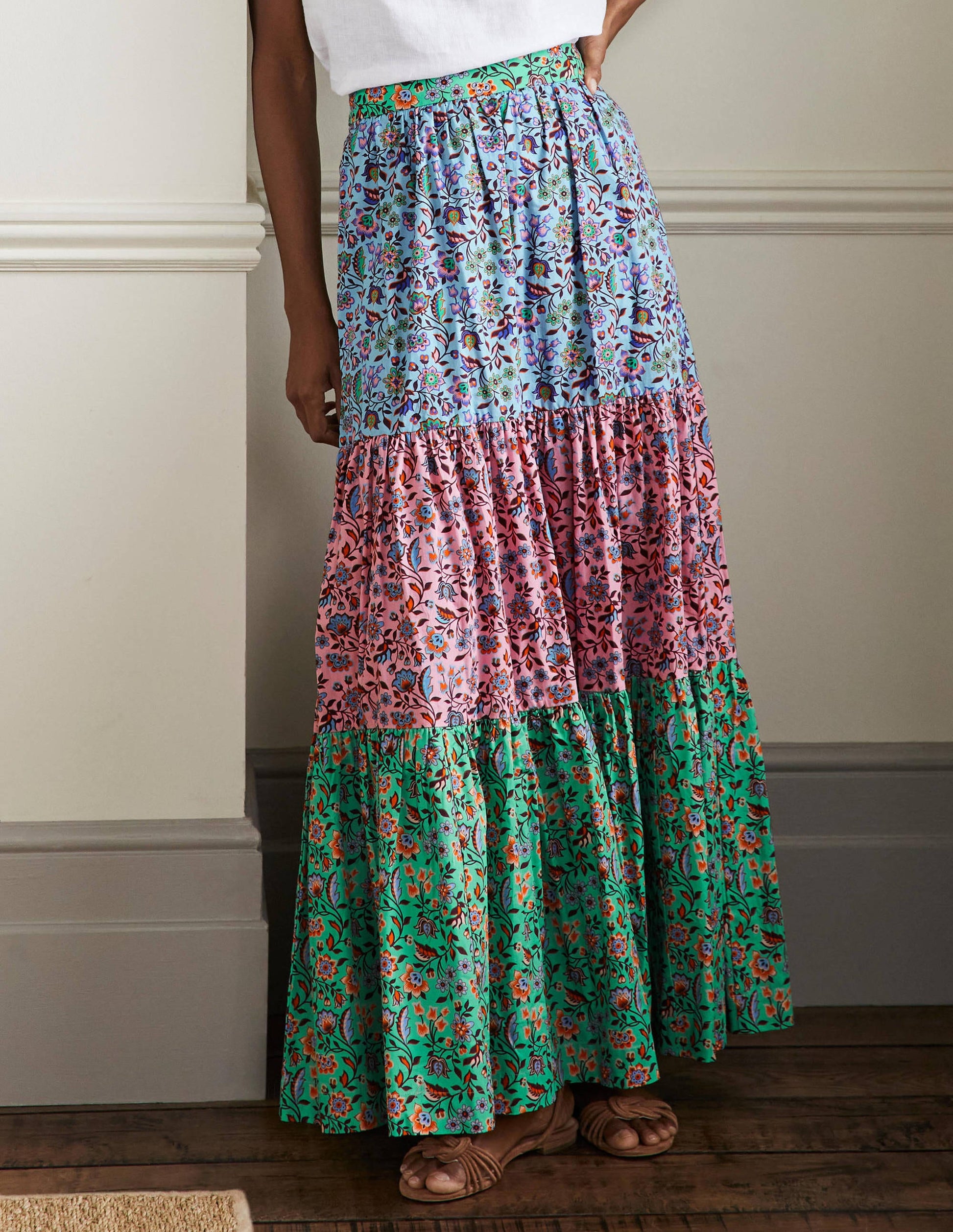 Lorna Tiered Maxi Skirt-Formica Pink, Oriental Meadow-4