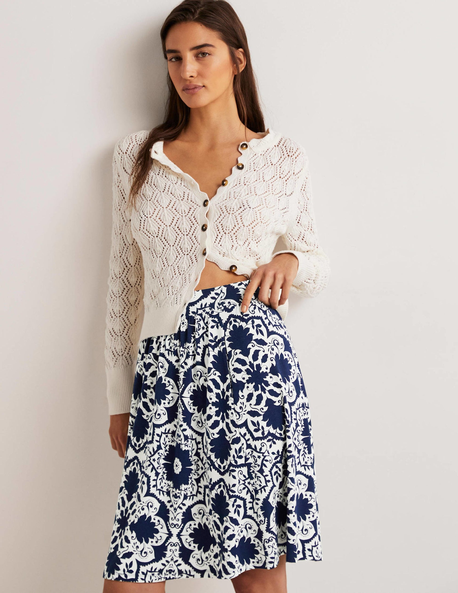 Pull On Jersey Mini Skirt-French Navy, Bloomsbury Mono-1
