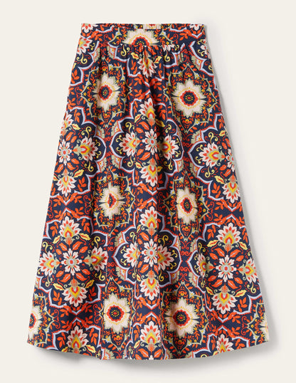 Pull On Cotton Midi Skirt-Navy, Bloomsbury-9