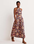 Pull On Cotton Midi Skirt-Navy, Bloomsbury