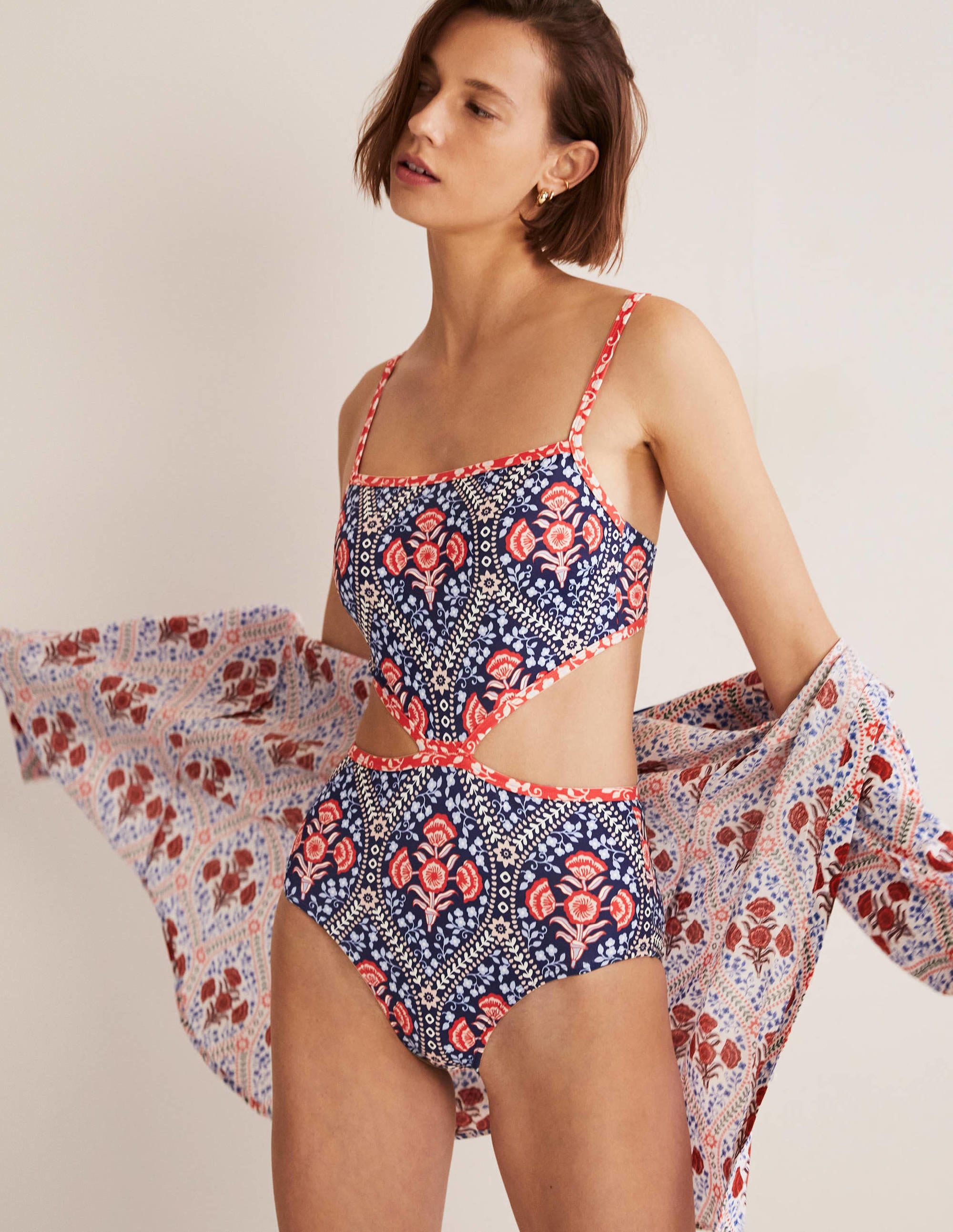 Alba Cut-out Detail Swimsuit-French Navy, Poppy Garden - Image 1