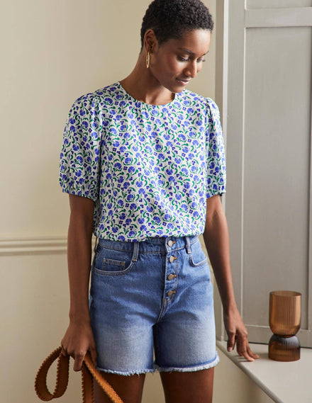 Adriana Puff Sleeve Top-Bluebell, Delicate Bud