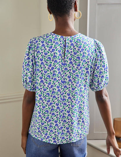 Adriana Puff Sleeve Top-Bluebell, Delicate Bud-3