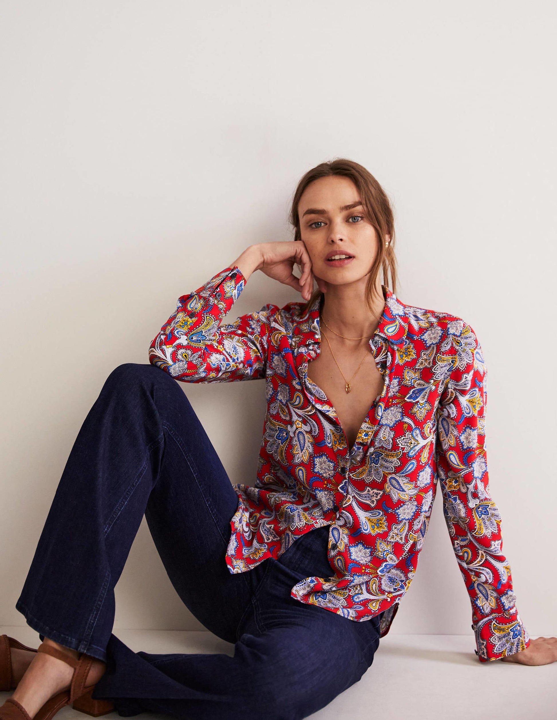 Silk Shirt-Aurora Red, Paisley Bud-3