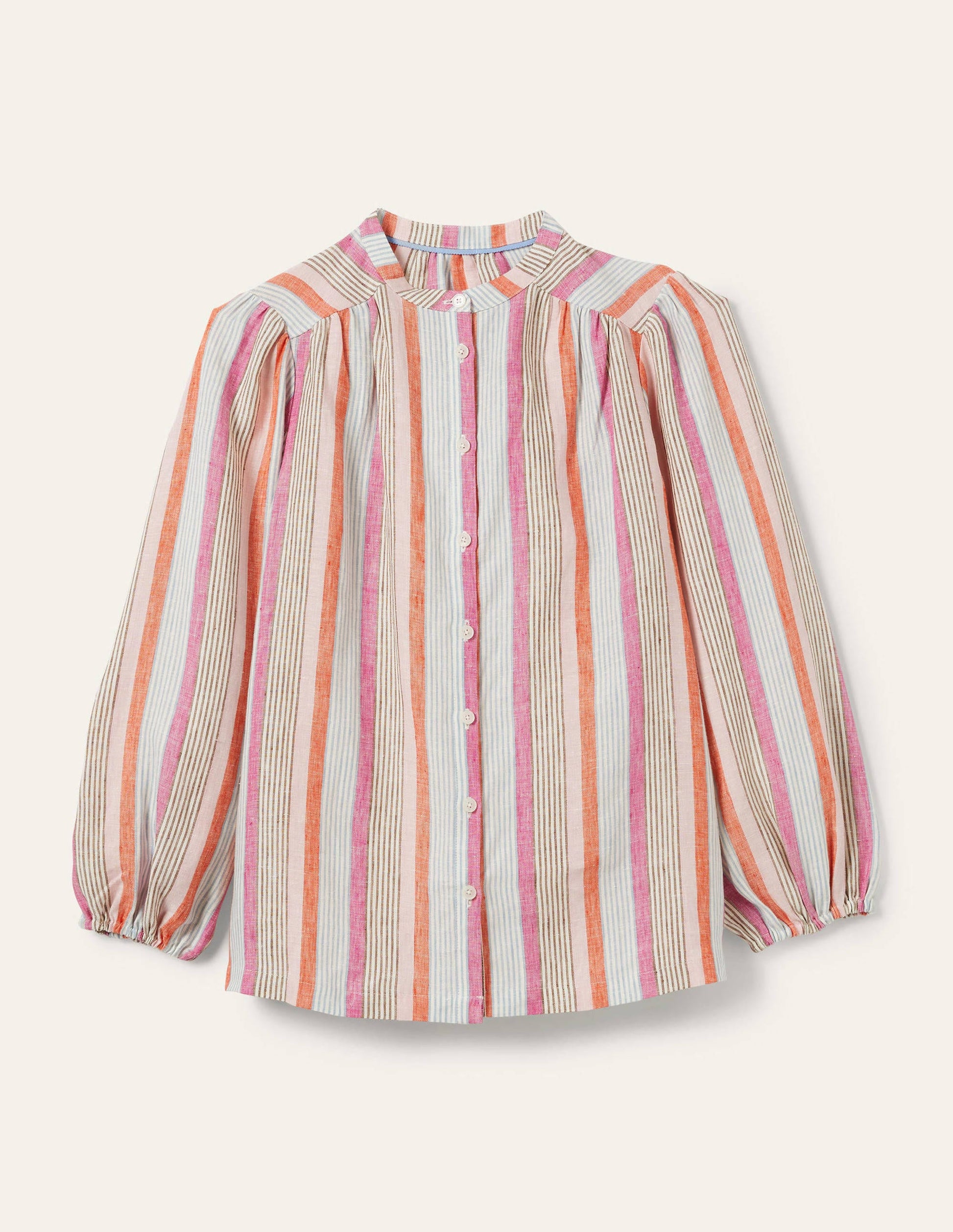 Becky Full Sleeve Linen Blouse-Firecracker, Cameo Pink Stripe-7