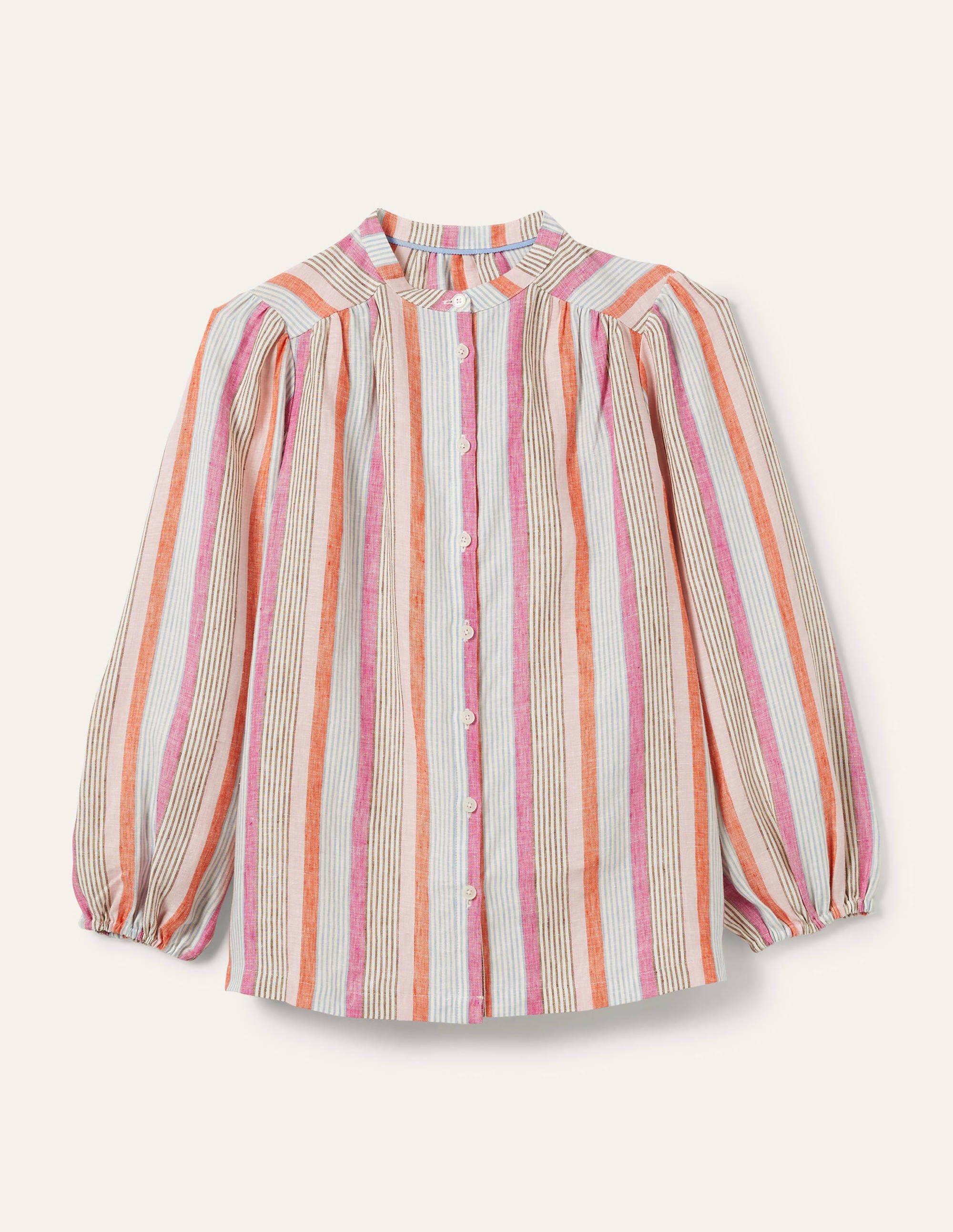 Becky Full Sleeve Linen Blouse-Firecracker, Cameo Pink Stripe - Image 7
