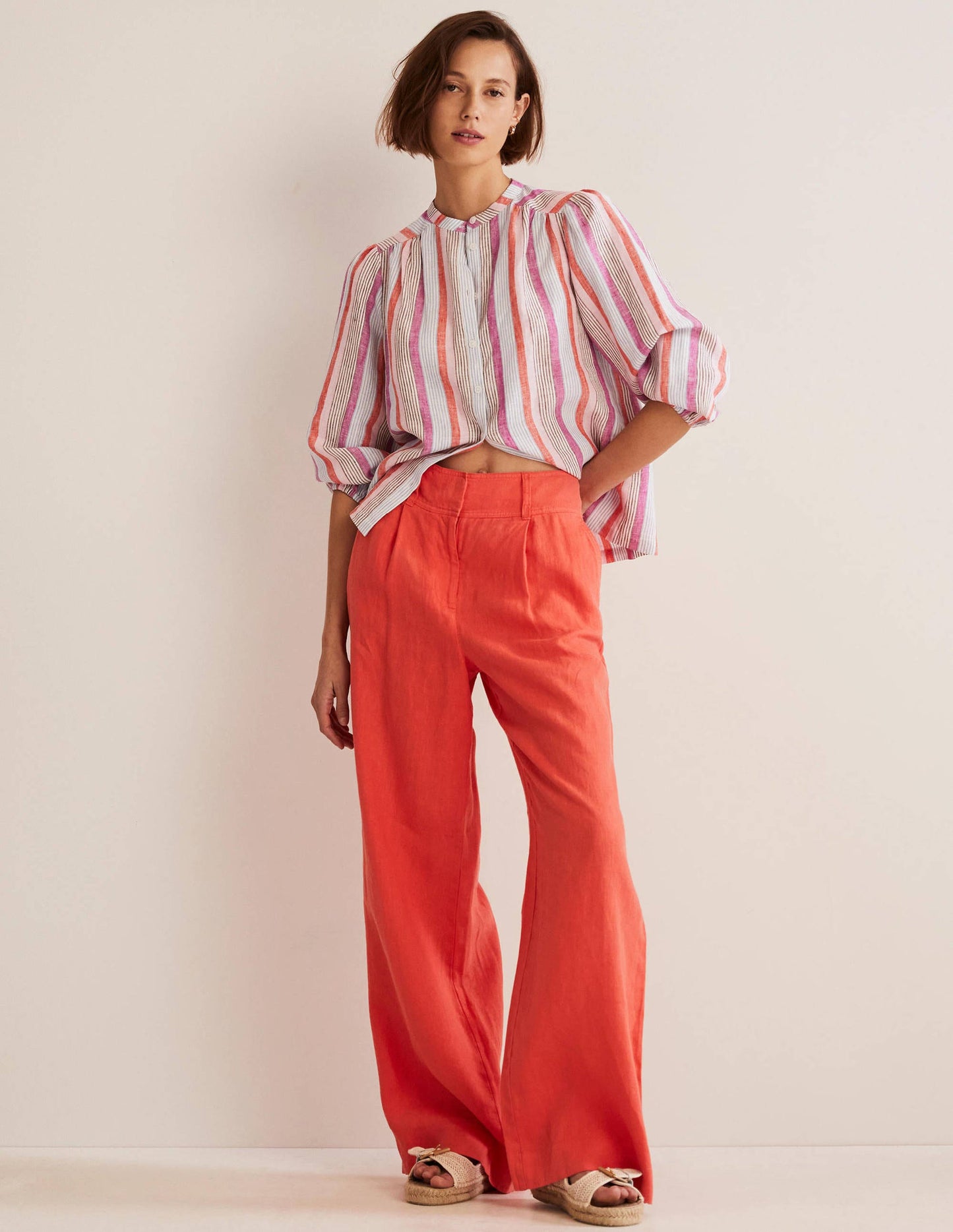 Becky Full Sleeve Linen Blouse-Firecracker, Cameo Pink Stripe