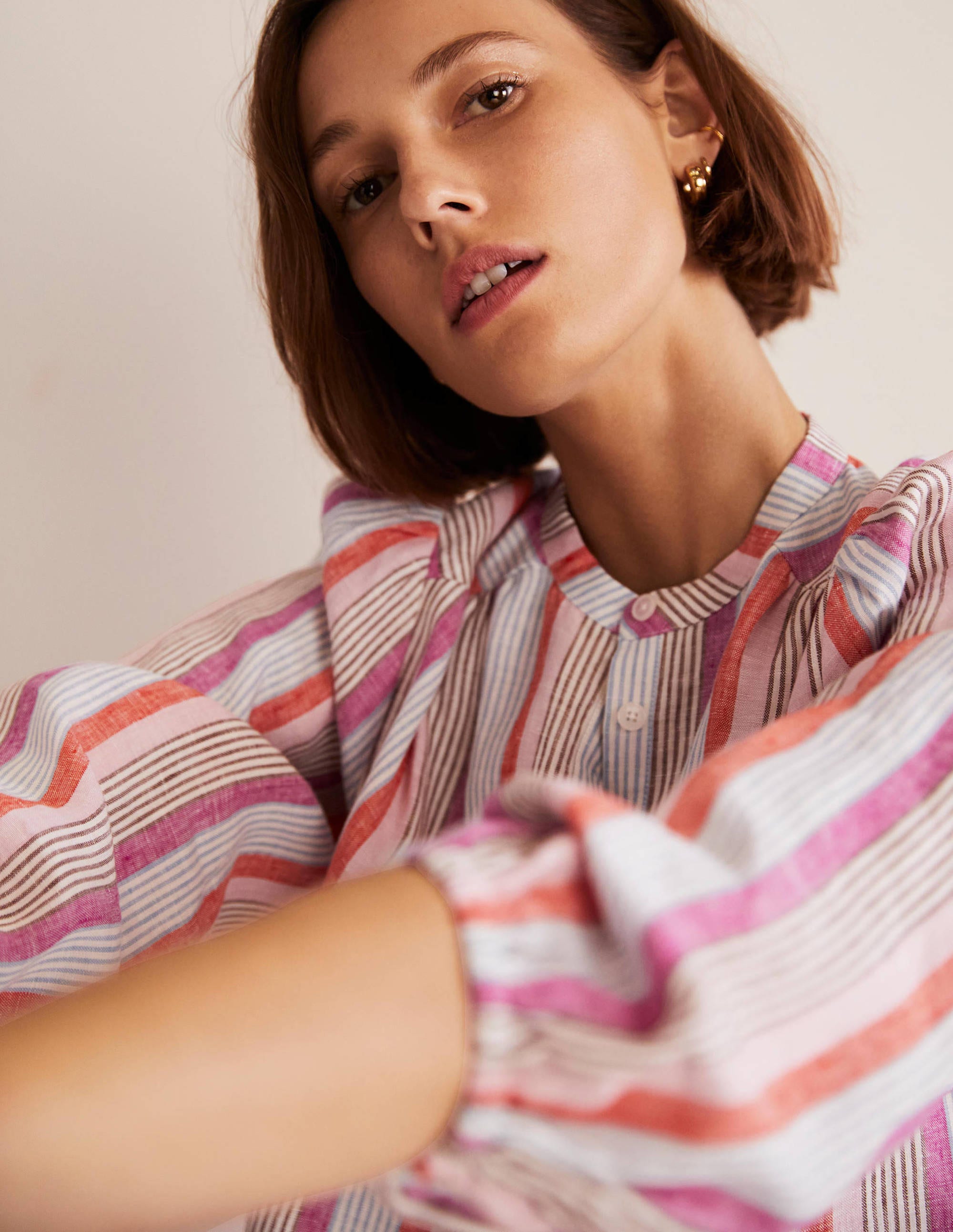 Becky Full Sleeve Linen Blouse-Firecracker, Cameo Pink Stripe - Image 5