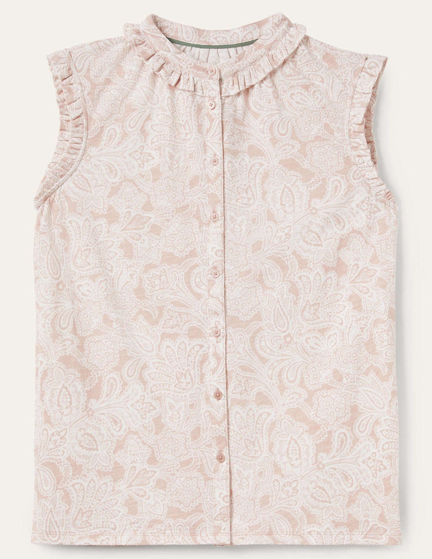 Daphne Frilly Sleeveless Shirt-Milkshake, Paisley Bud