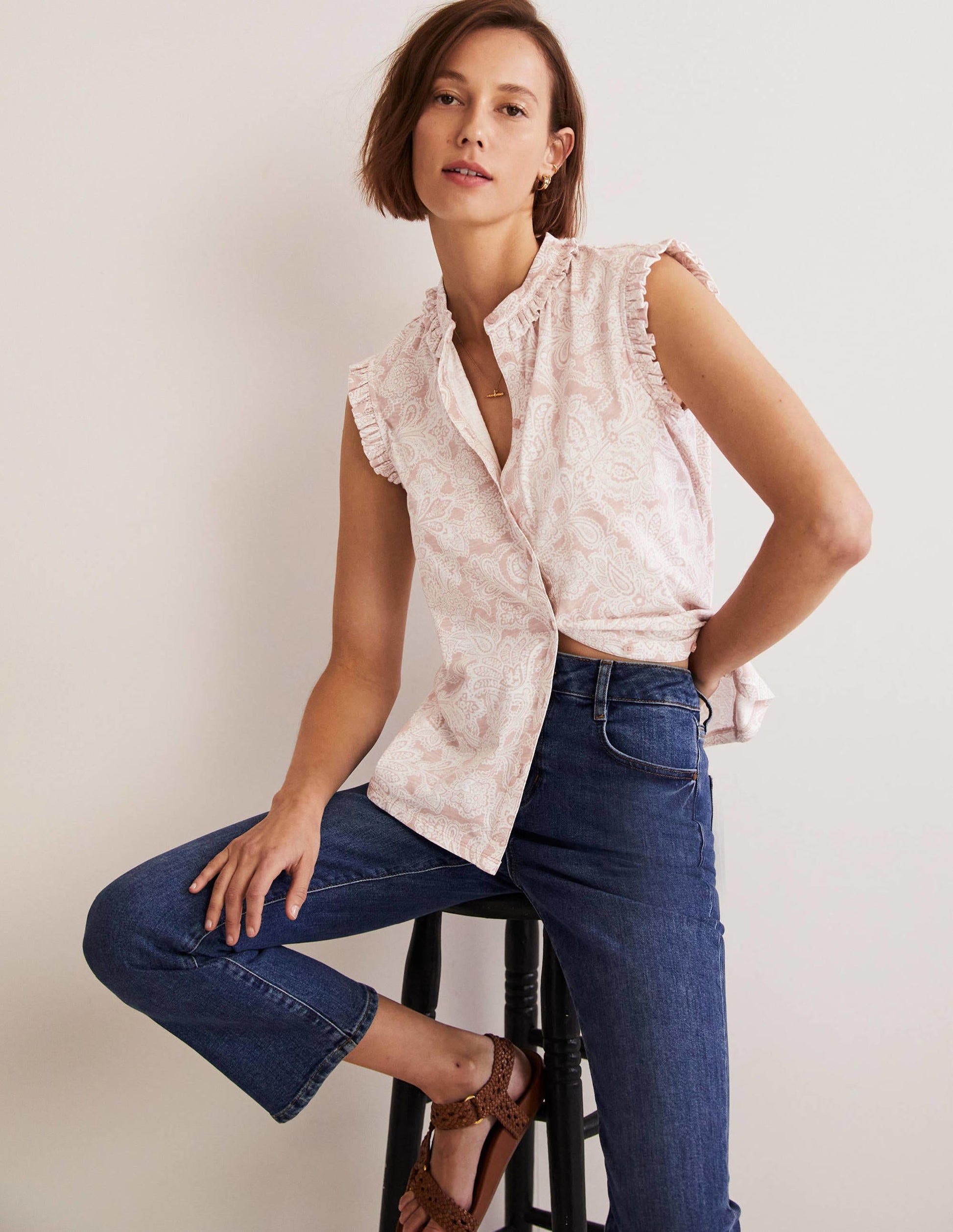 Daphne Frilly Sleeveless Shirt-Milkshake, Paisley Bud-4