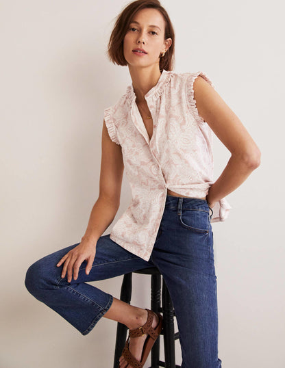 Daphne Frilly Sleeveless Shirt-Milkshake, Paisley Bud-4