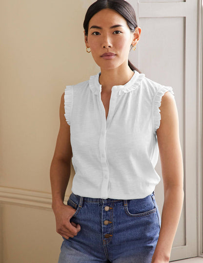 Daphne Frilly Sleeveless Shirt-White-1