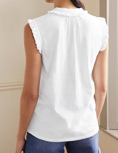 Daphne Frilly Sleeveless Shirt-White-3