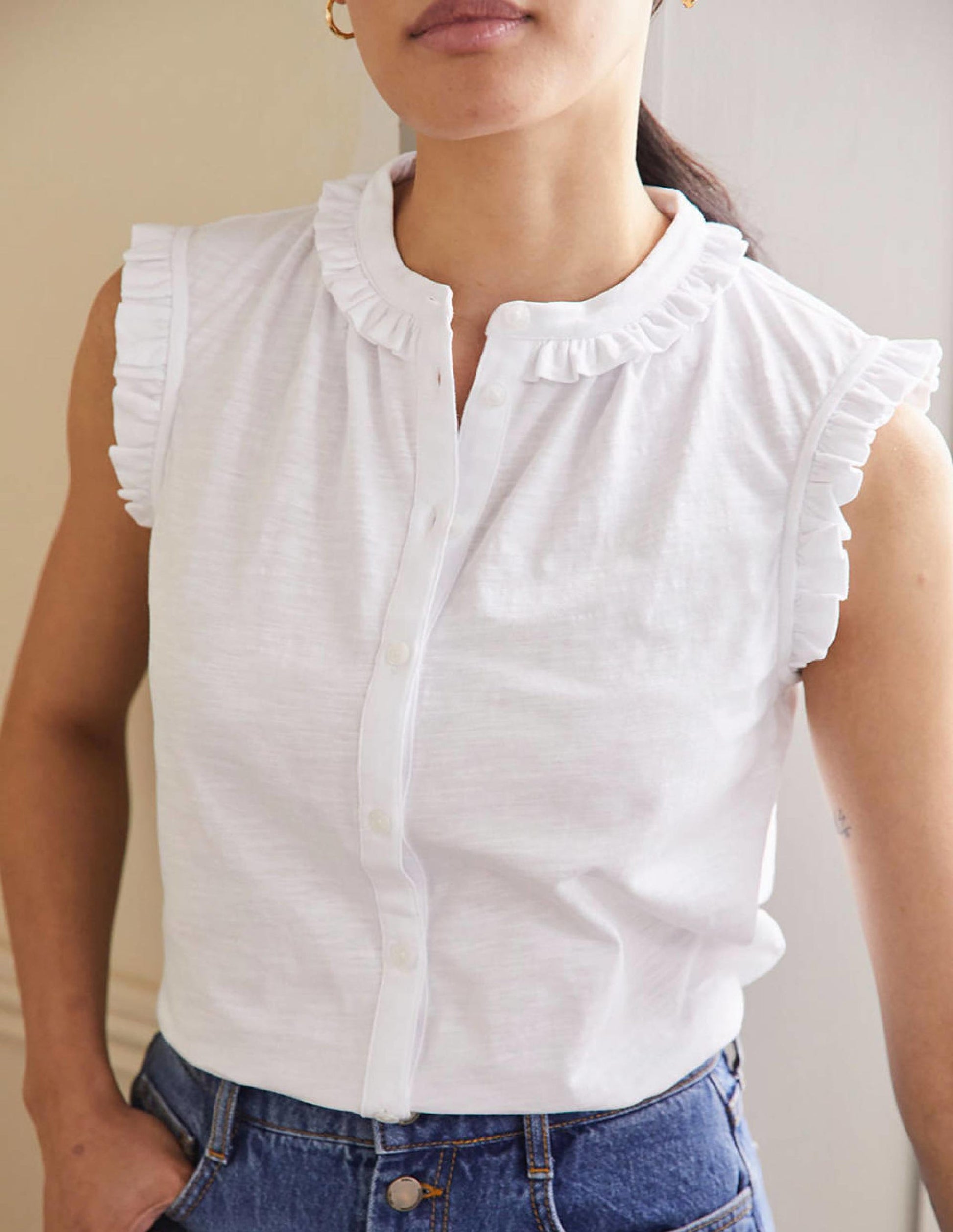 Daphne Frilly Sleeveless Shirt-White-5