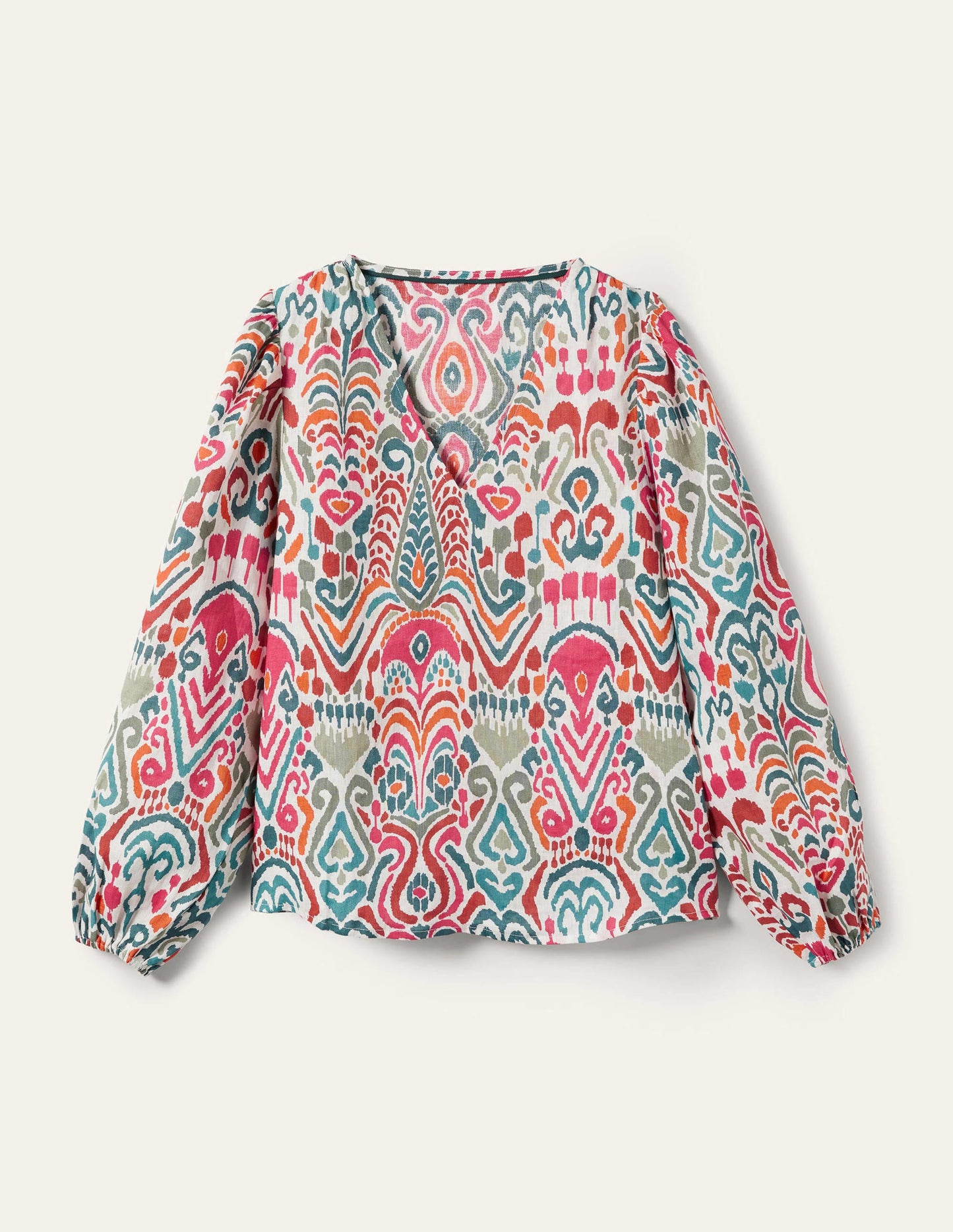 V-Neck Linen Top-Multi, Ikat Charm
