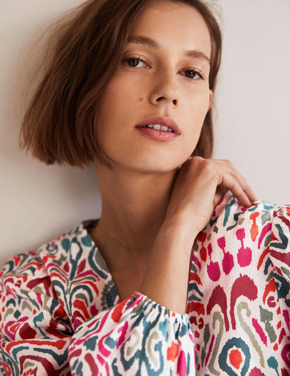 V-Neck Linen Top-Multi, Ikat Charm-2