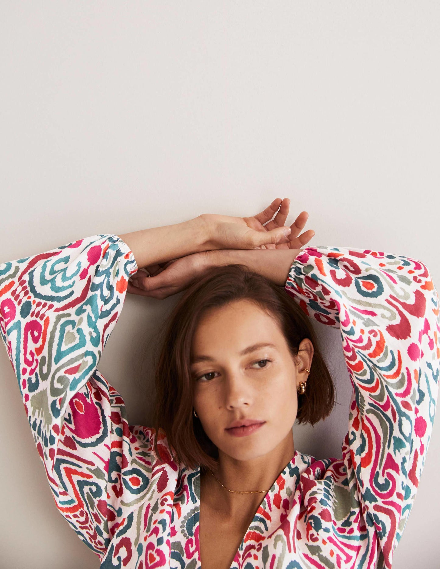 V-Neck Linen Top-Multi, Ikat Charm