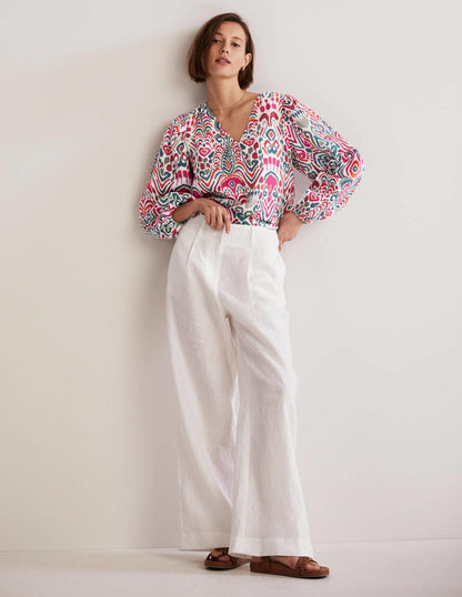 V-Neck Linen Top-Multi, Ikat Charm-6