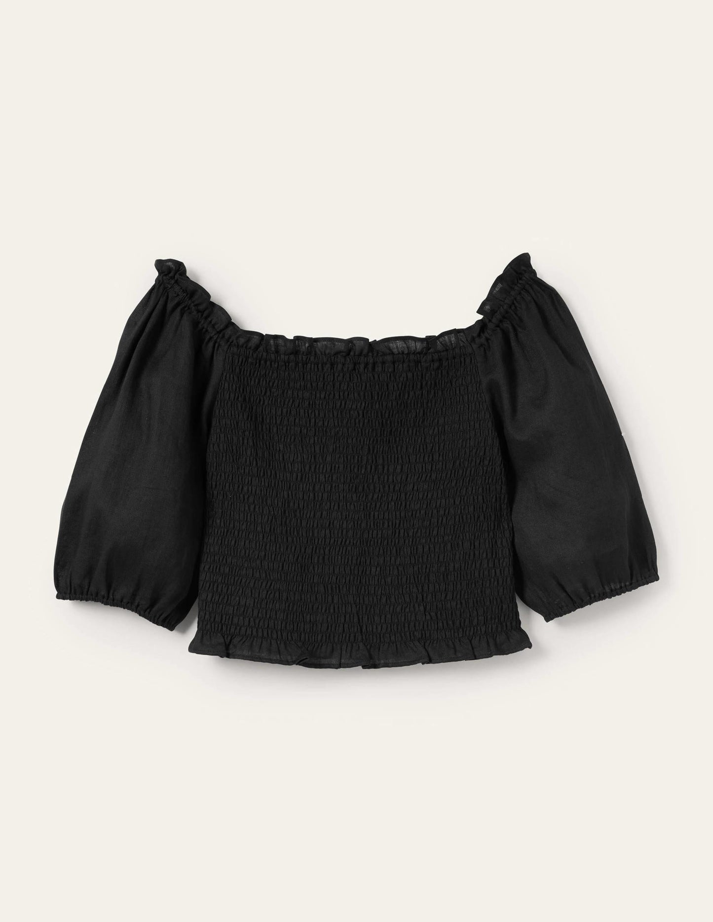 Carrie Smocked Linen Top-Black