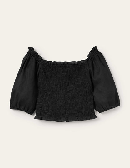 Carrie Smocked Linen Top-Black-6