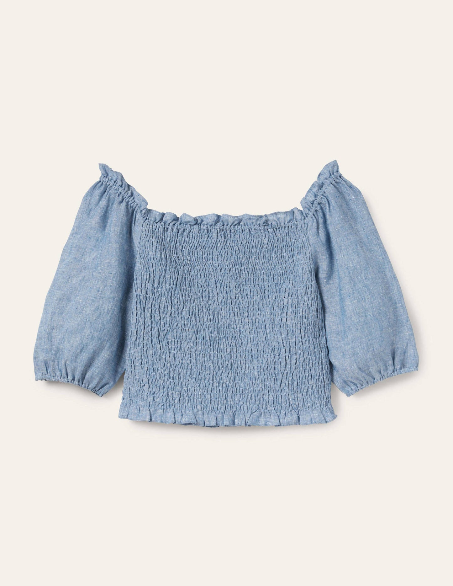 Carrie Smocked Linen Top-Chambray