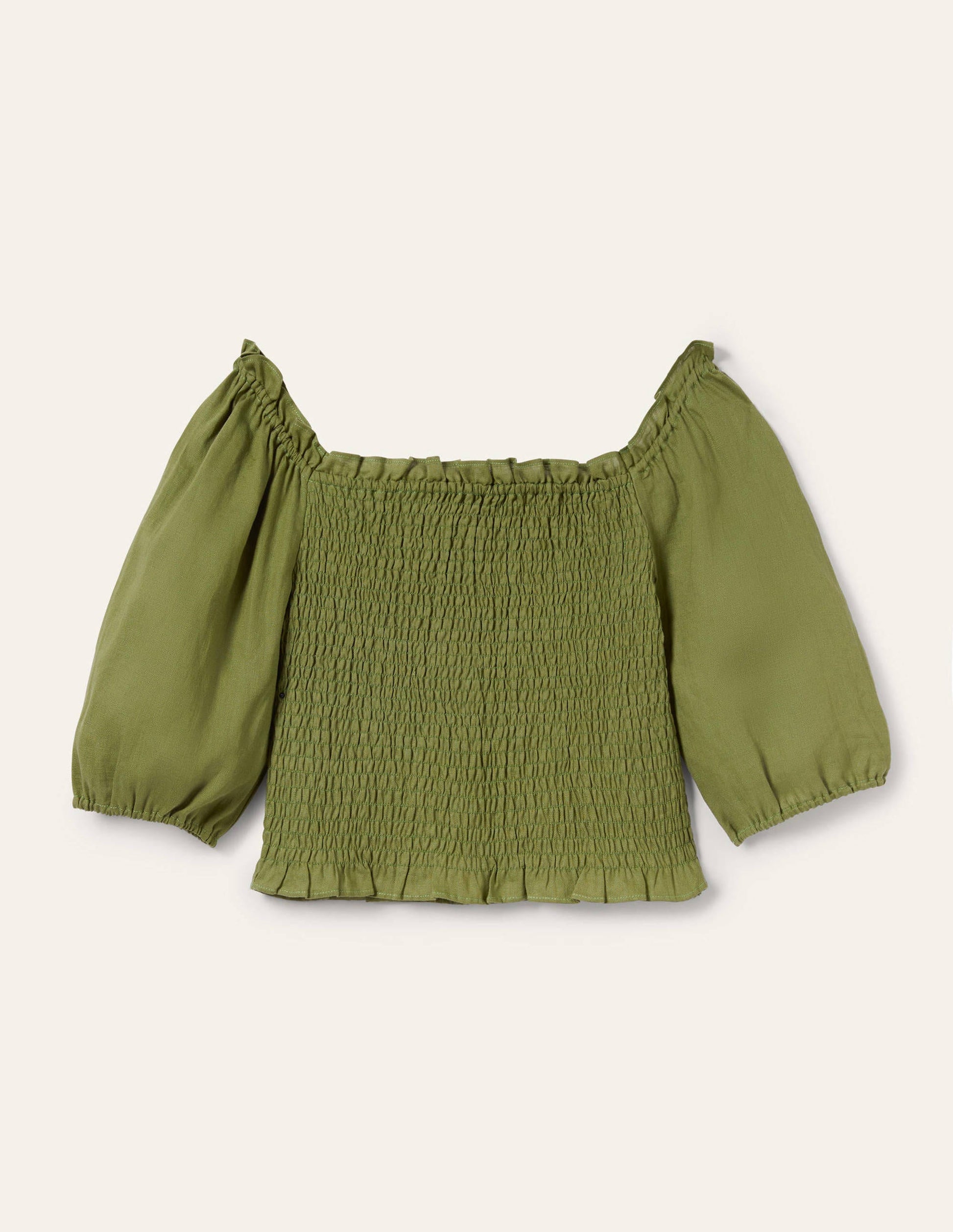 Carrie Smocked Linen Top-Pea Green-5