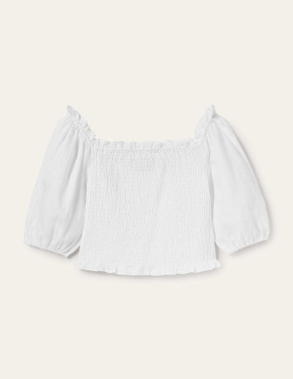 Carrie Smocked Linen Top-White-5