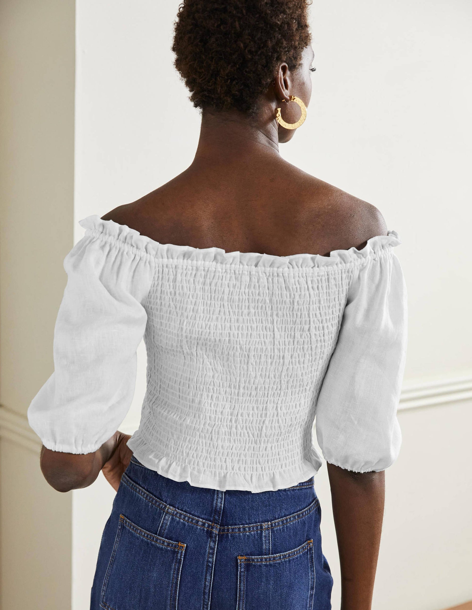 Carrie Smocked Linen Top-White-3