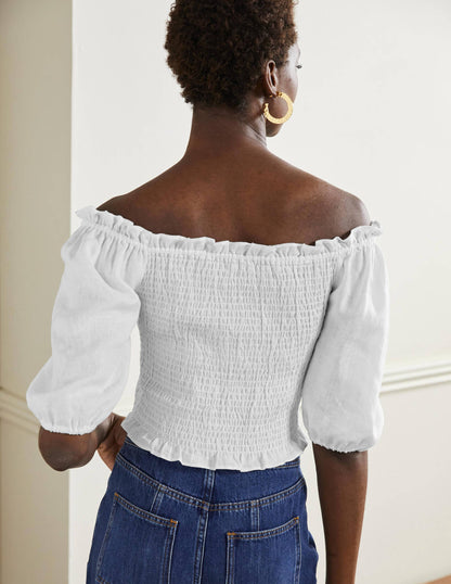 Carrie Smocked Linen Top-White-3