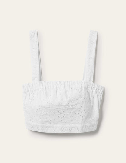 Cropped Cotton Top-White, Broderie-6