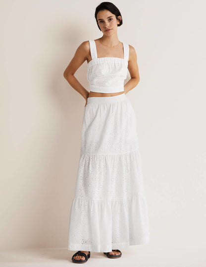 Cropped Cotton Top-White, Broderie-2