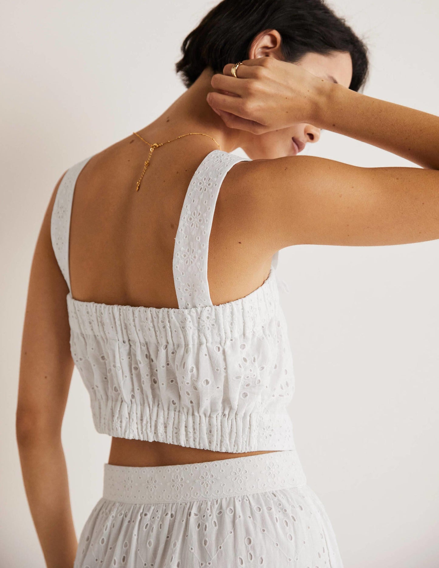 Cropped Cotton Top-White, Broderie