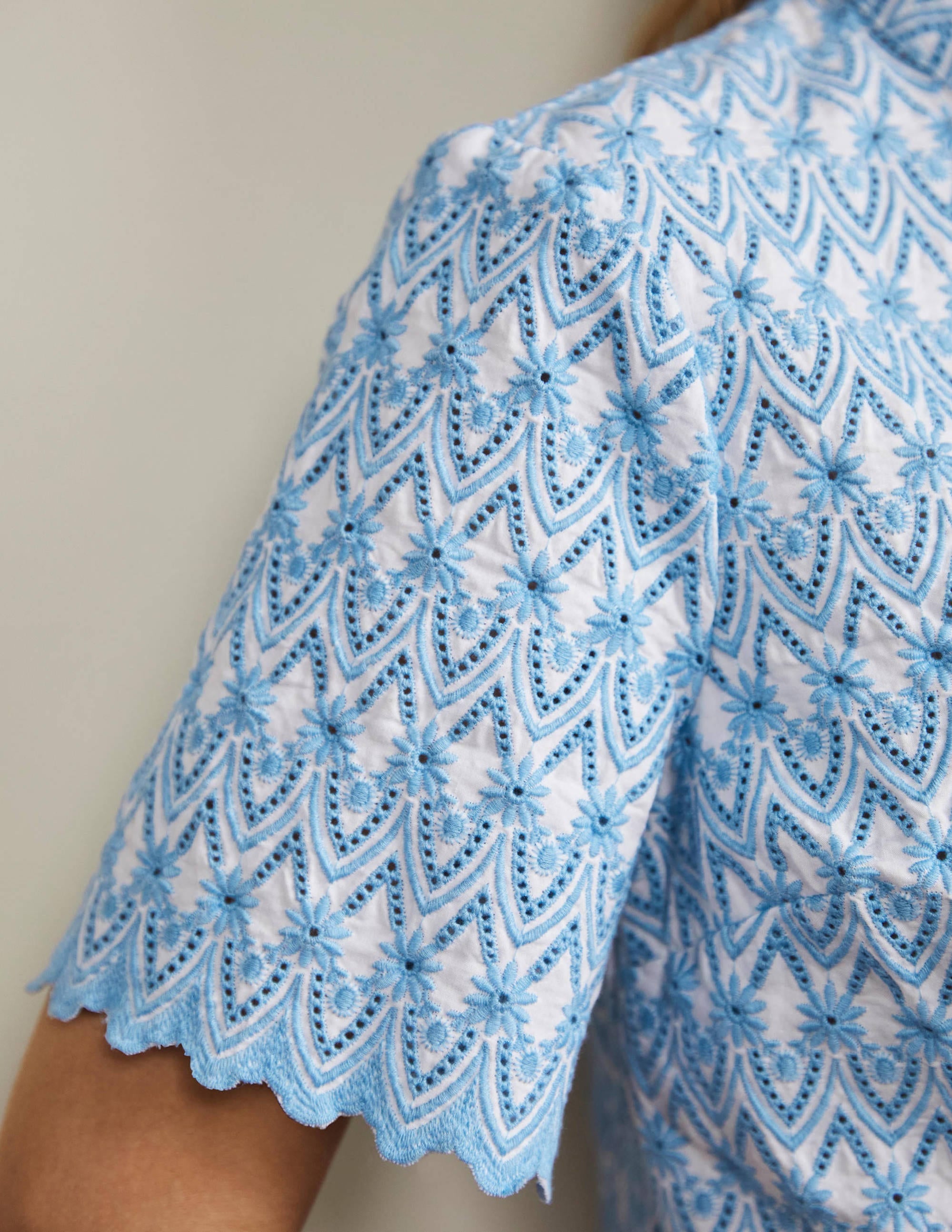 Tamsin Broderie Cotton Top-Dusty Blue - Image 2