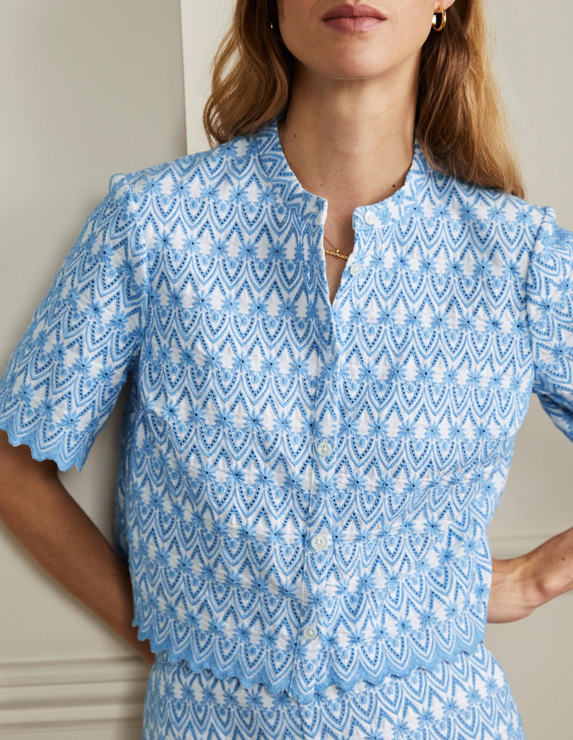 Tamsin Broderie Cotton Top-Dusty Blue - Image 4