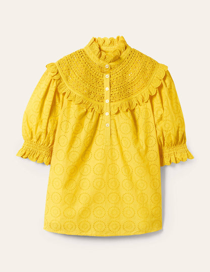 Faye Short Sleeve Broderie Top-Lemon Fizz-5