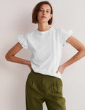 Woven Frill Sleeve T-shirt-White