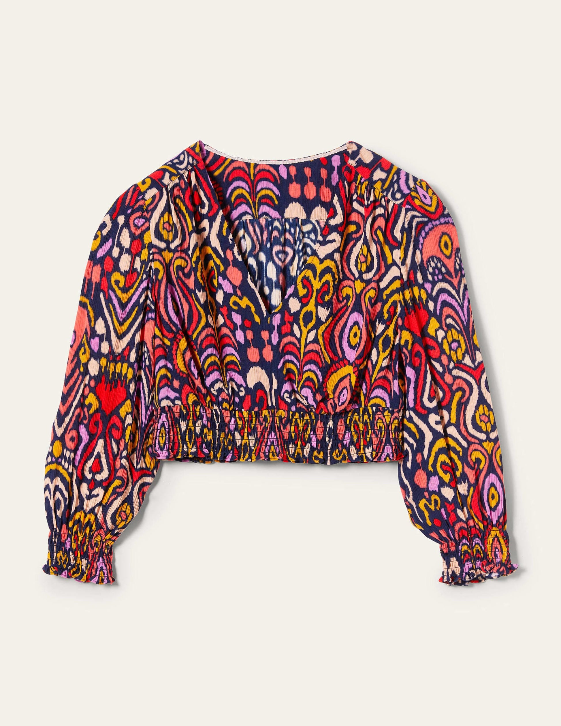 Grace Crinkle Co-ord Top-Navy, Ikat Charm-6