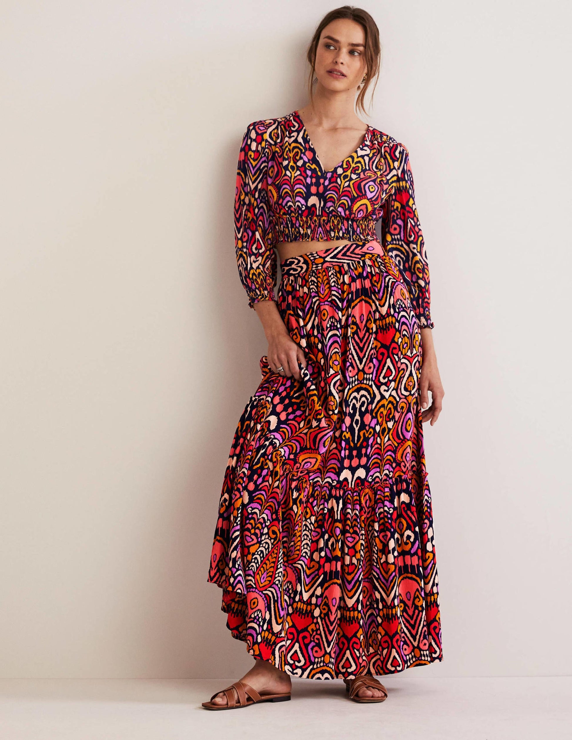 Grace Crinkle Co-ord Top-Navy, Ikat Charm-5