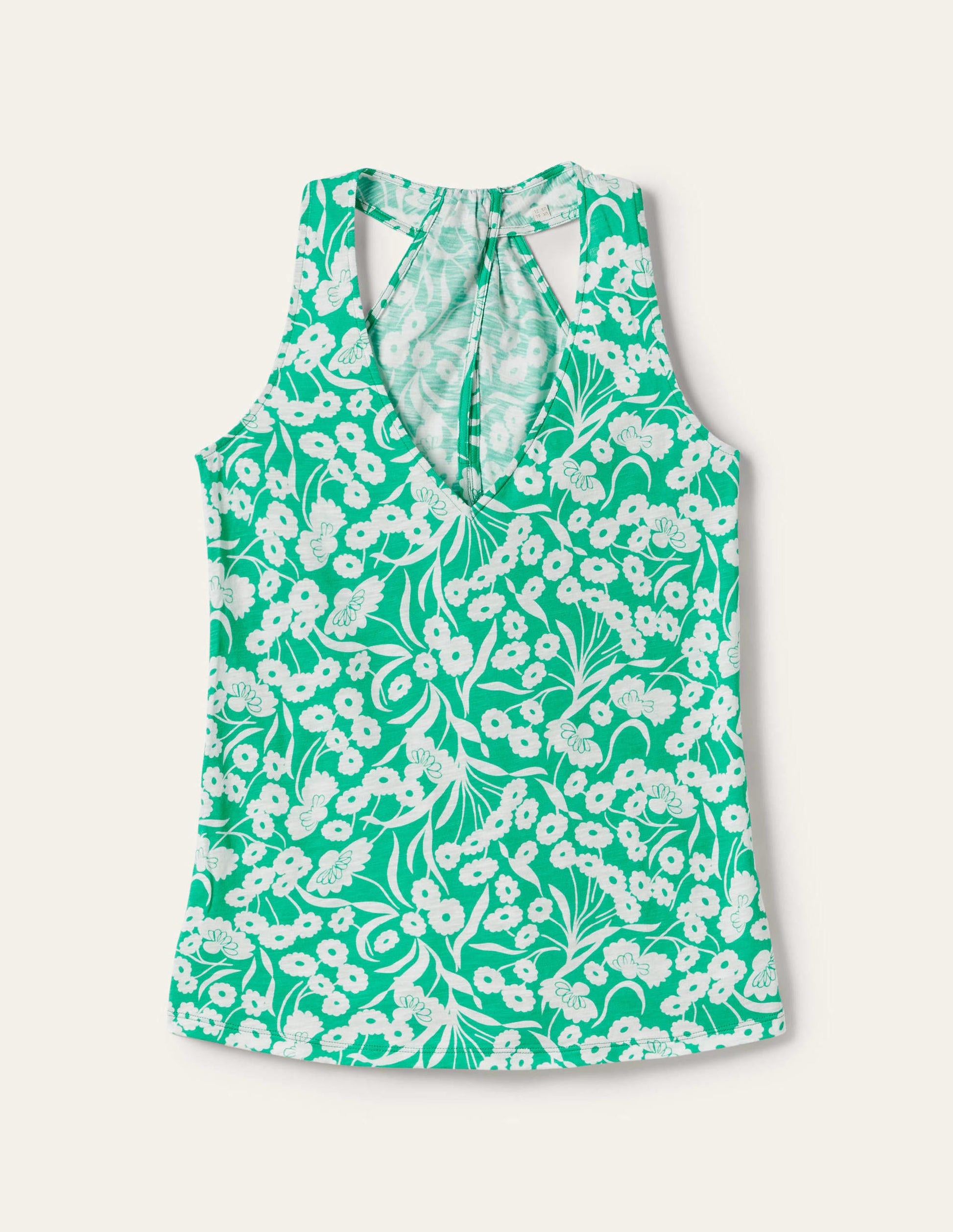 V-Neck Twist Back Jersey Top-Emerald, Floret Bud-7