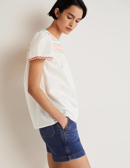 May Flutter Sleeve Smocked Top-White, Multi Smocking-4